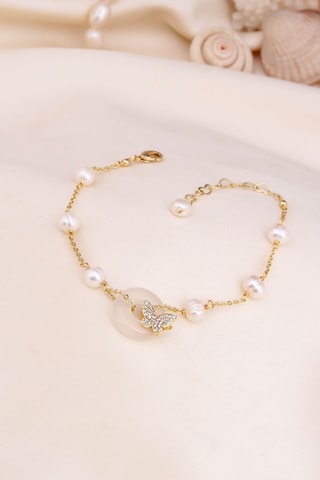 Bracciale gourmette - Dorato e bianco 