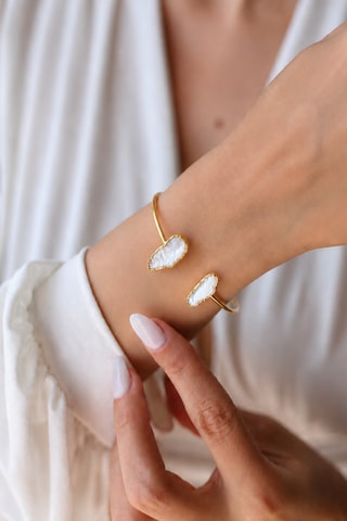 Bracciale bangle - Placcato oro giallo e perle coltivate