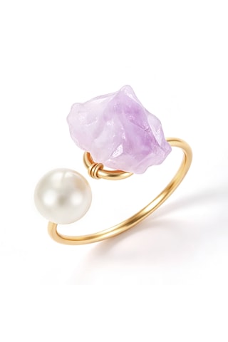 Anello - Placcato oro giallo, ametista e perla coltivata