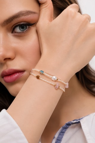 Bracciale laminato oro giallo - Quarzo e perle coltivate