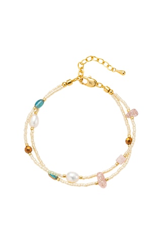 Bracciale laminato oro giallo - Quarzo e perle coltivate