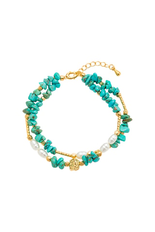 Bracciale laminato oro giallo - Turchesi e perle coltivate