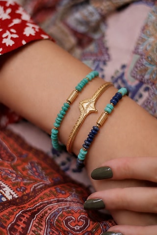 3 bracciali laminato oro giallo - Lapislazzuli e turchesi