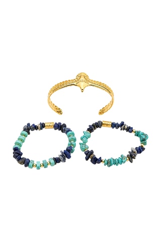 3 bracciali laminato oro giallo - Lapislazzuli e turchesi