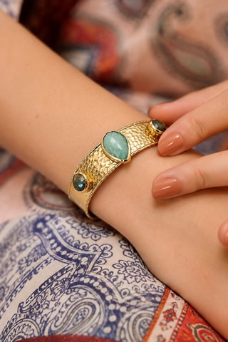 Bracciale bangle - Placcato oro giallo, amazzoniti e labradoriti