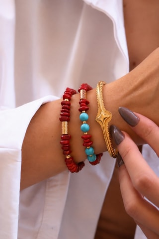 3 bracciali laminato oro giallo - Turchesi