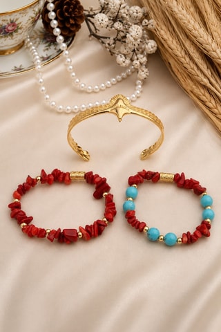 3 bracciali laminato oro giallo - Turchesi