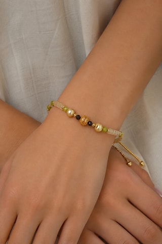 Bracciale laminato oro giallo - Citrini e perle coltivate