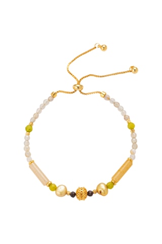 Bracciale laminato oro giallo - Citrini e perle coltivate