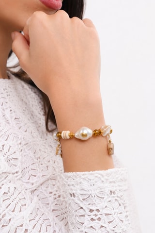 Bracciale laminato oro giallo - Madreperla e perle coltivate