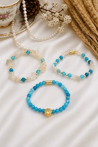 3 bracciali - Placcato oro giallo, agate e pietre di luna