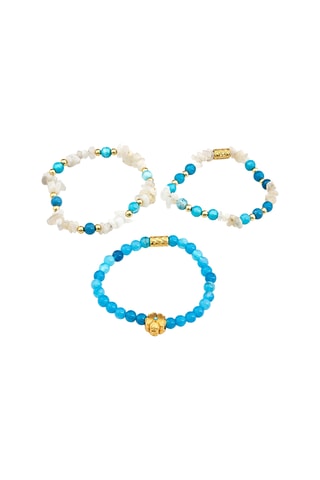 3 bracciali - Placcato oro giallo, agate e pietre di luna