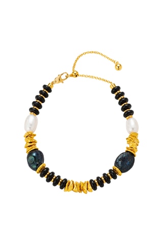 Bracciale laminato oro giallo - Onice e perle coltivate