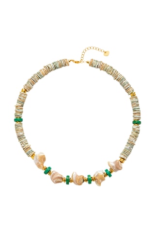 Collana - Laminato oro giallo, madreperla e malachiti