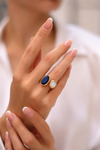 Anello laminato oro giallo - Occhio di gatto e perla coltivata