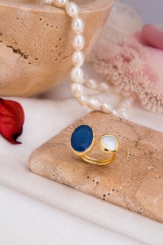 Anello laminato oro giallo - Occhio di gatto e perla coltivata