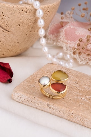 Anello - Placcato oro giallo, occhi di gatto e perle coltivate