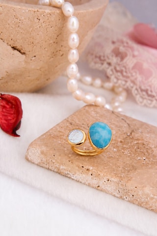 Anello laminato oro giallo - Opale e perla coltivata