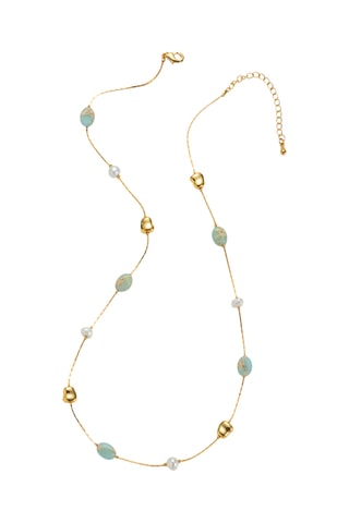Collana laminato oro giallo - Amazzoniti e perle imitazione