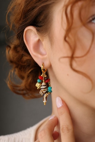 Orecchini - Placcato oro giallo, turchesi e agate