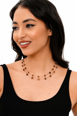 Collana laminato oro giallo - Occhio di tigre