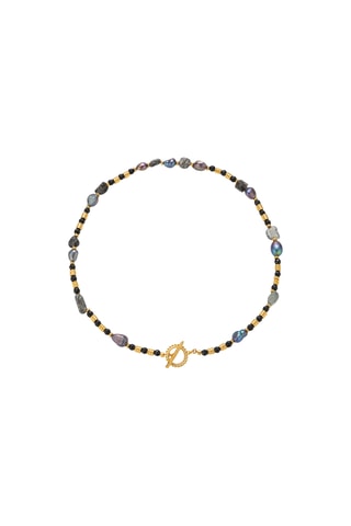Collana laminato oro giallo - Onice e perle imitazione