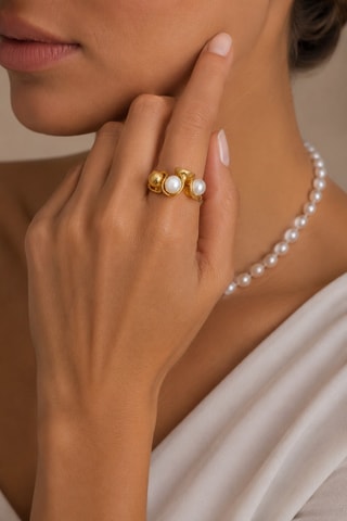 Anello - Placcato oro giallo e perle coltivate