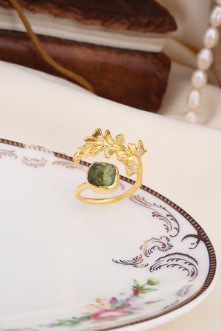 Anello - Placcato oro giallo e prehnite