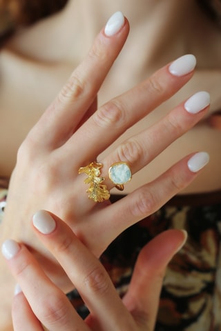 Anello - Placcato oro giallo e amazzonite