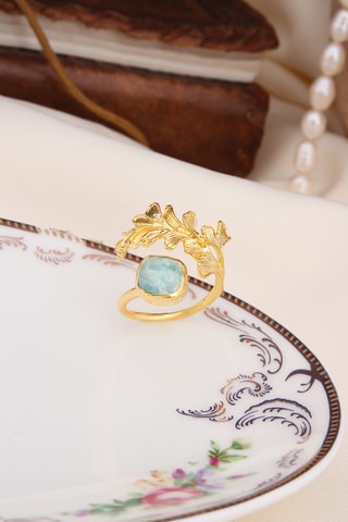 Anello - Placcato oro giallo e amazzonite