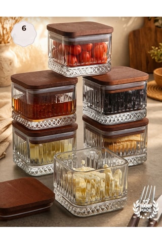 5 fiambreras de cristal y madera - 500 ml
