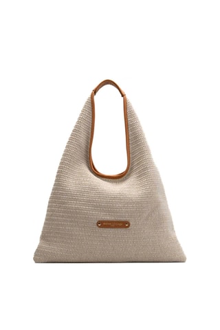 Sac porté épaule en cuir et osier Aya - Camel