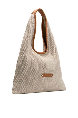 Sac porté épaule en cuir et osier Aya - Camel