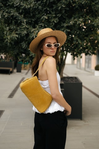 Sac porté épaule en nubuck Napoli - Jaune