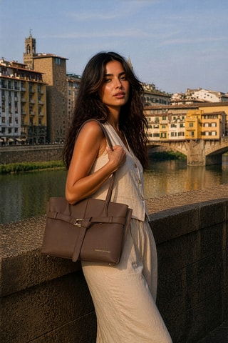 Sac porté épaule en cuir Aura - Camel