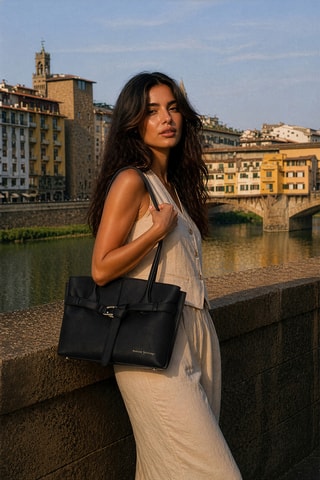 Sac porté épaule en cuir Aura - Noir