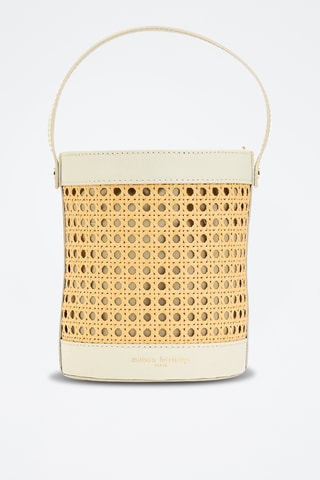 Sac seau en cuir et osier Grand Lucci - Blanc