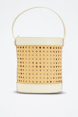 Sac seau en cuir et osier Grand Lucci - Blanc