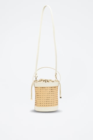 Sac seau en cuir et osier Grand Lucci - Blanc