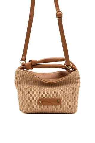 Sac à main en cuir et osier Lucia - Camel