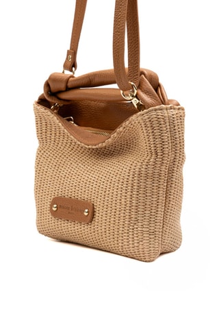 Sac à main en cuir et osier Lucia - Camel