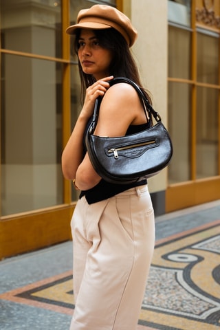 Sac porté épaule en cuir Sirius - Noir