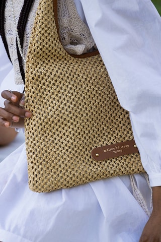 Sac porté épaule en paille et cuir Maldives - Camel