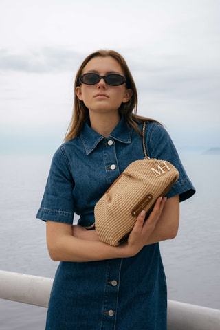 Sac bandoulière en cuir et osier rio - Camel