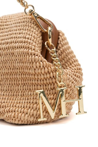 Sac bandoulière en cuir et osier rio - Camel