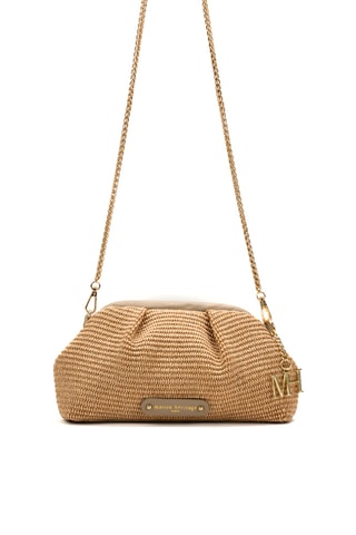 Sac bandoulière en cuir et osier rio - Taupe