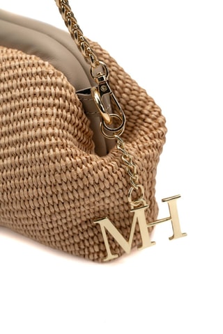Sac bandoulière en cuir et osier rio - Taupe