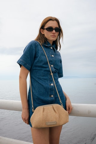 Sac bandoulière en cuir et osier rio - Taupe