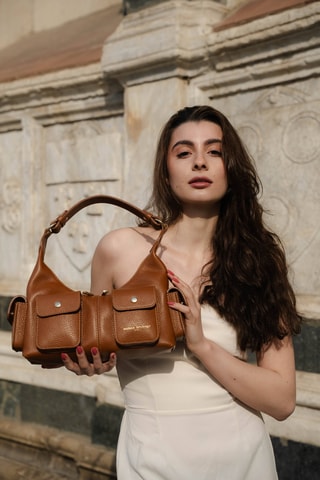 Sac porté épaule en cuir Dolce - Camel
