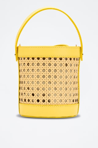 Sac seau en cuir et osier Mini Lucci - Jaune